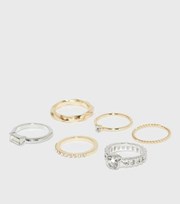 New Look 6 Pack Gold and Silver Diamante Rings